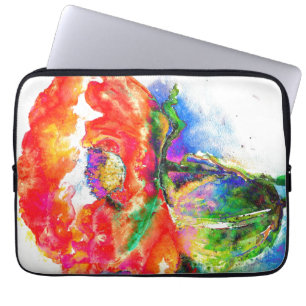 Elegant red floral watercolor painting laptop sleeve
