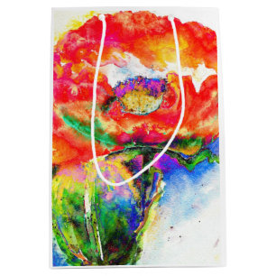 Elegant red floral watercolor painting medium gift bag