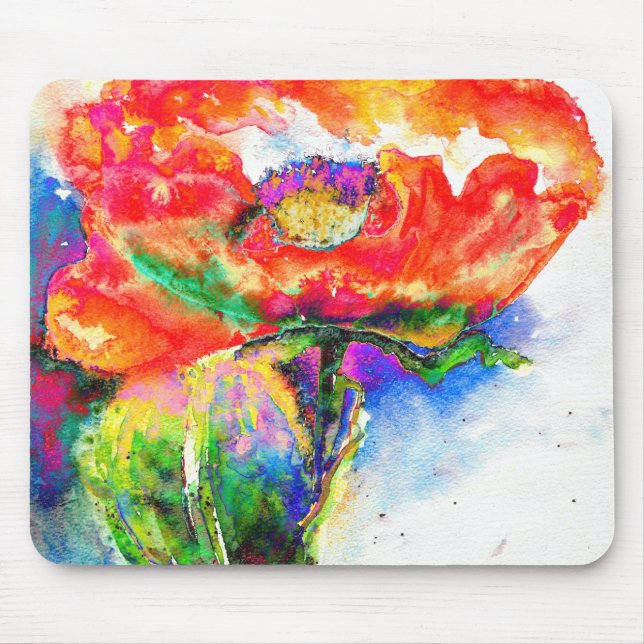 Elegant red floral watercolor painting mouse pad (Front)