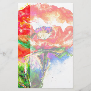 Elegant red floral watercolor painting stationery