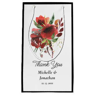 Elegant Red Floral Watercolor Thank You Wedding Small Gift Bag
