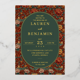 Elegant Red Floral Wedding Invitation