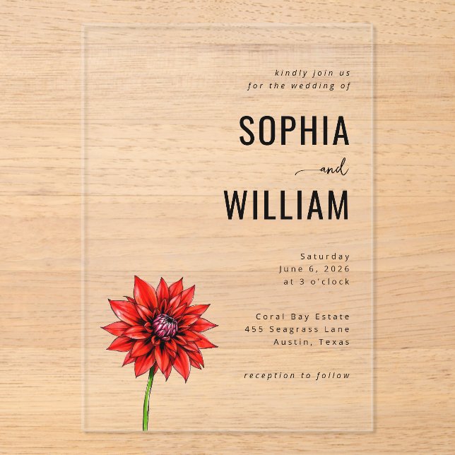 Elegant Red Floral Wedding Invitation (Front)