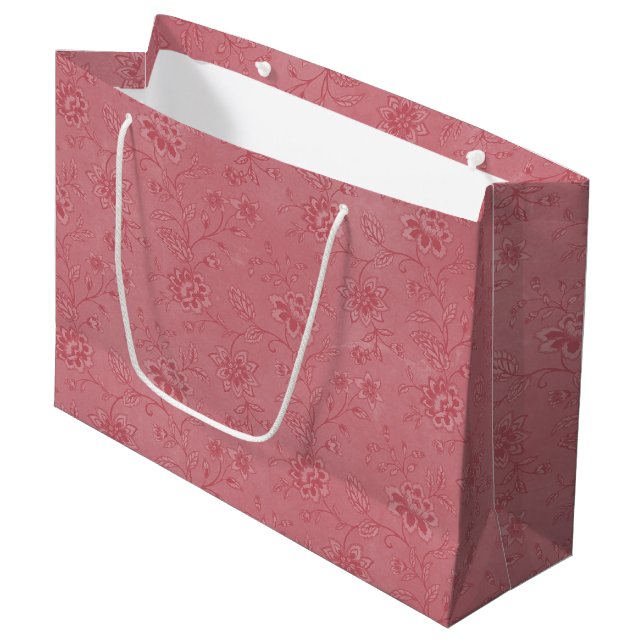 Elegant Red Floral Wedding Large Gift Bag (Front Angled)