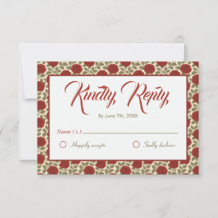 Elegant Red Floral Wedding RSVP Card
