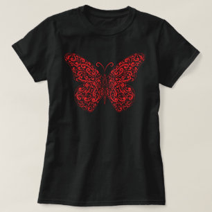 Elegant Red Flourish Butterfly T-Shirt