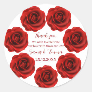 Elegant Red Flower Custom Wedding Classic Round Sticker