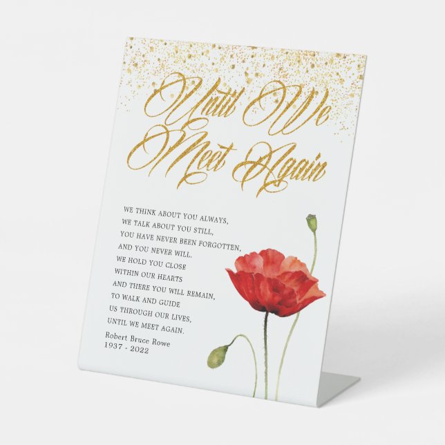 Elegant Red Flower Memorial Funeral Poem Pedestal Sign (Front)