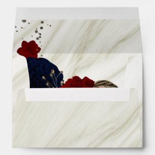 elegant red flower navy blue wedding envelope