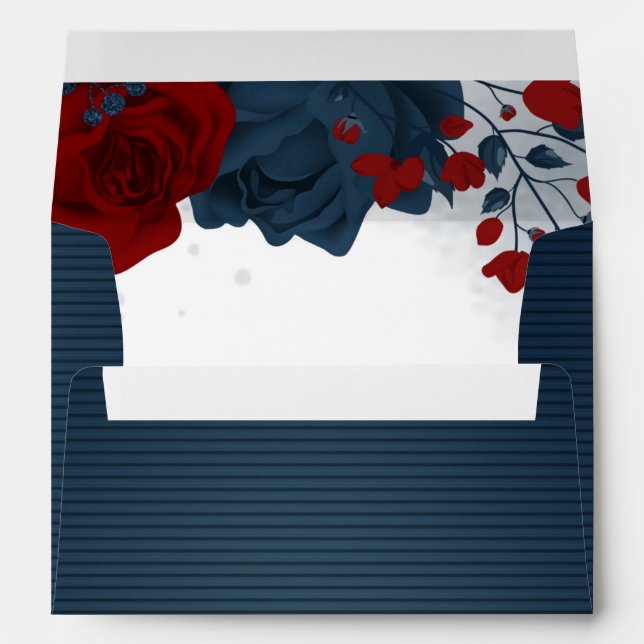 elegant red flower navy blue wedding envelope (Back (Bottom))