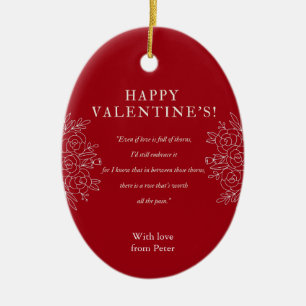 Elegant Red flower printed Valentines  Ceramic Ornament