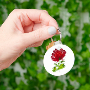 Elegant Red Flower Watercolor Key Ring