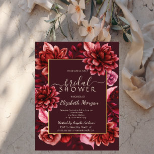 Elegant Red Flowers Frame Bridal Shower Invitation