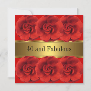 Elegant Red Flowers Gold Fabulous 40th Invitation