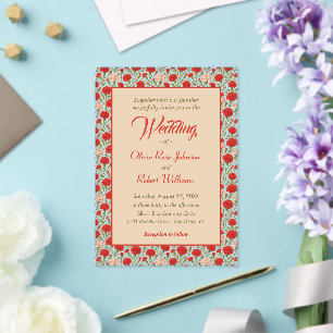Elegant Red Flowers Wedding Acrylic Invitations