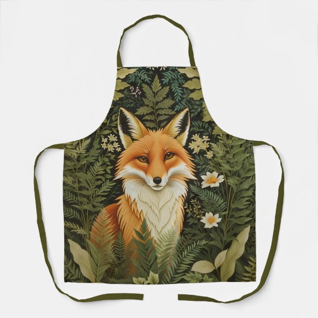 Elegant Red Fox And Green Foliage Apron (Front)