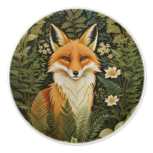 Elegant Red Fox And Green Foliage Ceramic Knob