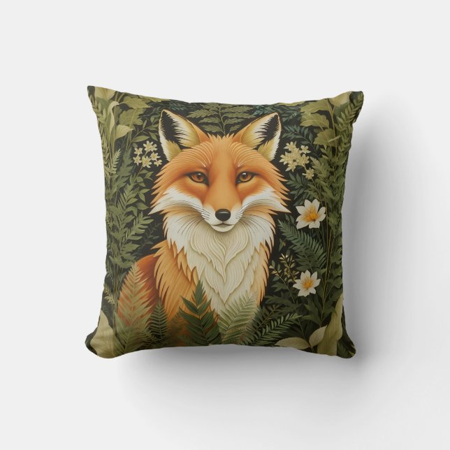 Elegant Red Fox And Green Foliage Cushion (Front)