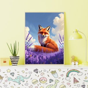 Elegant Red Fox In A Vibrant Lavender Field Poster