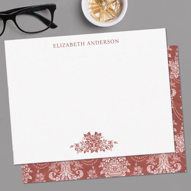 Elegant Red French Vintage Toile Flat Note Card (An elegant red and white toile pattern personalized notecard. Such pretty stationery!)