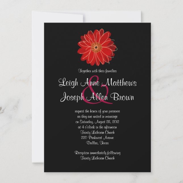 Elegant Red Gerber Daisy Wedding Invitation (Front)