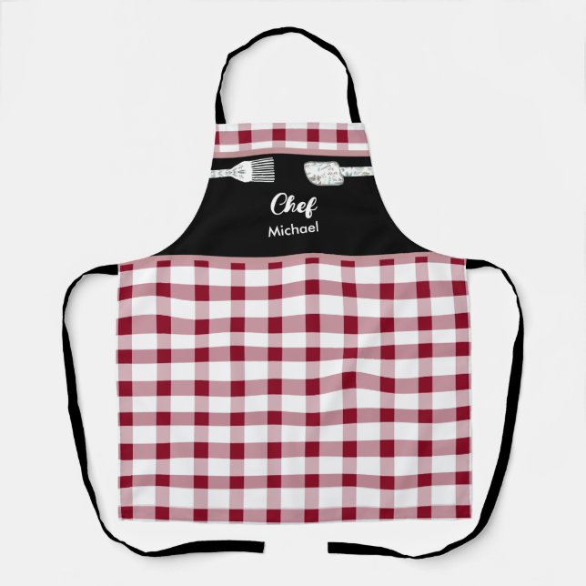 Elegant Red Gingham Apron | Christmas Gift Idea (Front)
