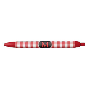 Elegant Red Gingham Pattern Personalised Monogram Red Ink Pen