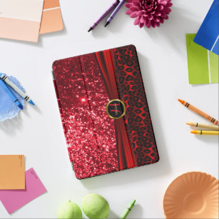 Elegant Red Glitter and Leopard Skin iPad Pro Cover