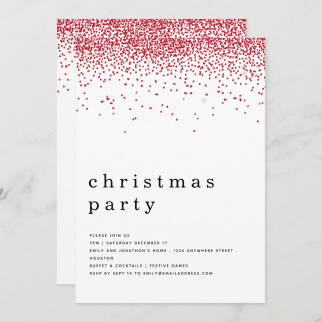 Elegant Red Glitter Christmas Party Invitation (Front/Back)