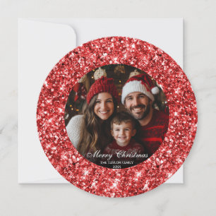 Elegant Red Glitter Christmas Tree Family Photo