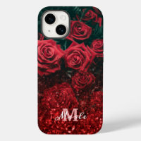 Elegant red glitter flowers shop iPhone 14 Cases.