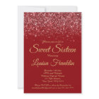 Elegant Red Glitter & Gold Sweet 16 Invitations