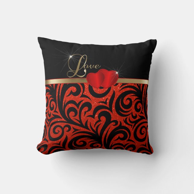 Elegant Red Glitter Love Cushion (Front)