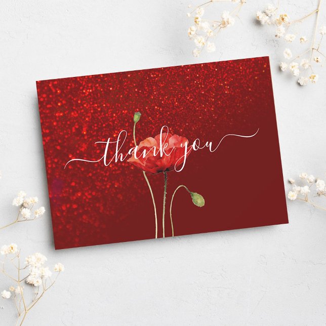 Elegant Red Glitter Script Funeral Thank You Card (Creator Uploaded)