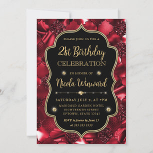 Elegant Red Glitter Vintage Frame Birthday Invitation
