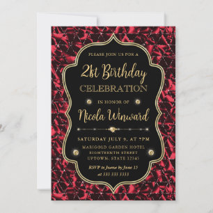 Elegant Red Glitter Vintage Frame Birthday Invitation