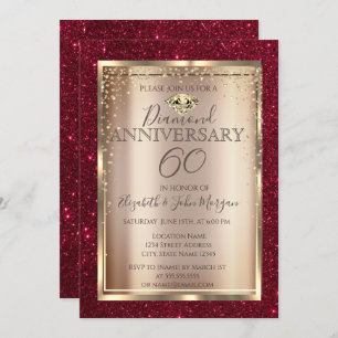 Elegant Red Glitter Wedding Anniversary Invitation