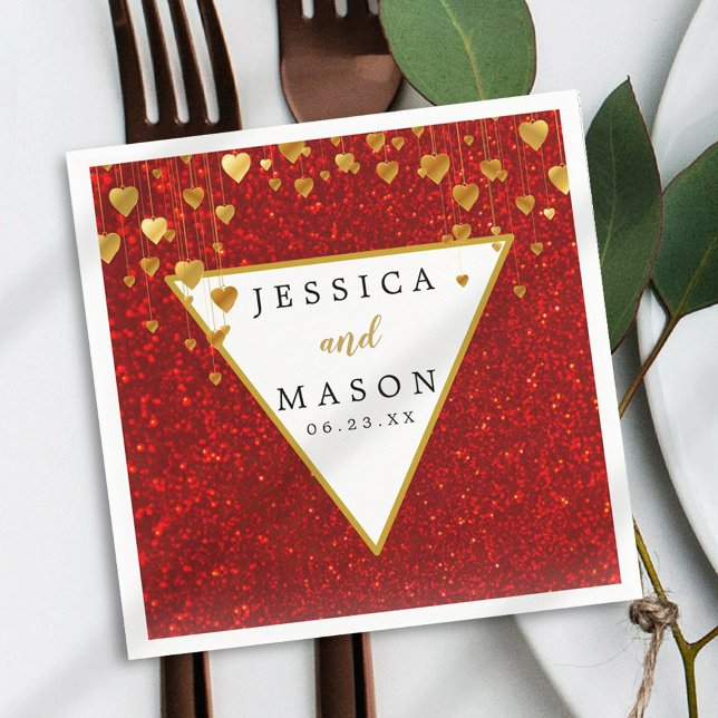 Elegant Red Glitter Wedding Cocktail Napkin (Creator Uploaded)