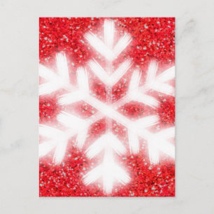 Elegant red glitter white snowflake holiday postcard