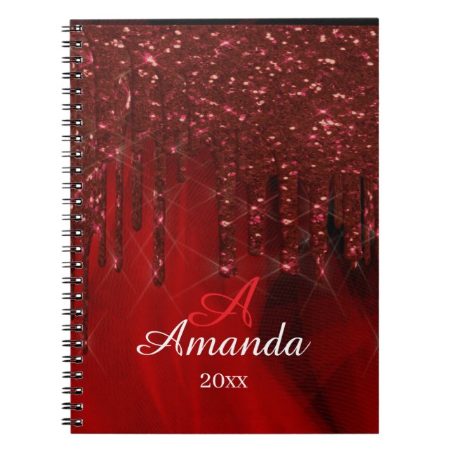 Elegant red glittery design notebook (Front)