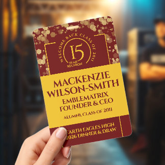 Elegant Red Gold 15-Year Class Reunion ID Badge