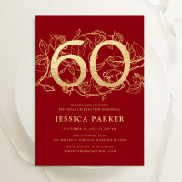 Elegant Red Gold 60th Birthday