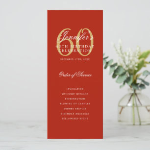 Elegant Red Gold 60th Birthday Program Menu