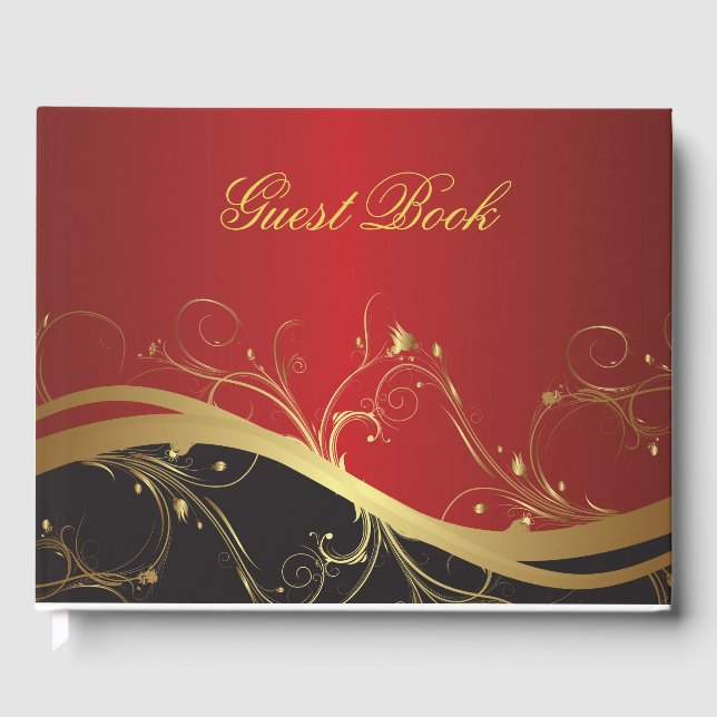 Elegant Red Gold and Black Guest Book (Front)