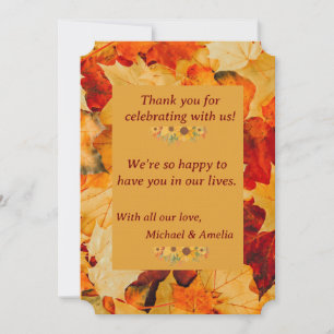Elegant Red Gold Autumn Leaves Fall Wedding Thank You Card