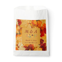 Elegant Red Gold Autumn Leaves Wedding Gift Bag