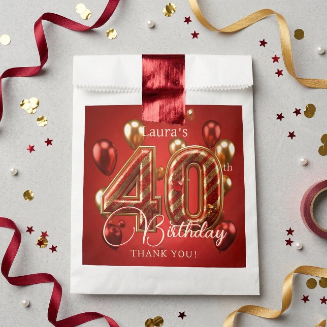 Elegant Red Gold Balloons 40th Birthday Thank You Favour Bag (Creator Uploaded)