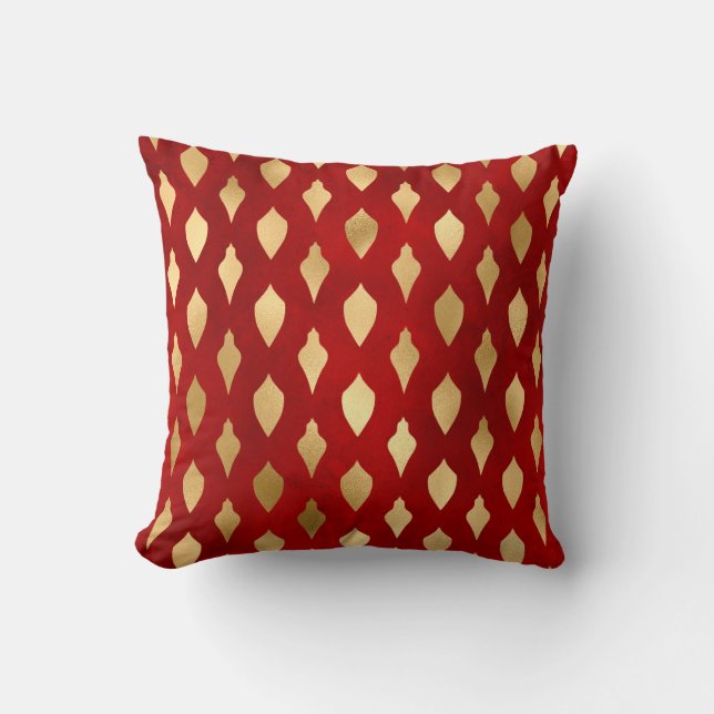 Elegant Red Gold Baubles Christmas Cushion (Front)