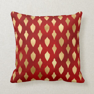 Elegant Red Gold Baubles Christmas Cushion