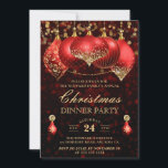 Elegant Red & Gold Baubles Christmas Dinner Party Invitation<br><div class="desc">Elegant red and gold  glitter baubles christmas ornaments with dark red and gold bokeh background</div>